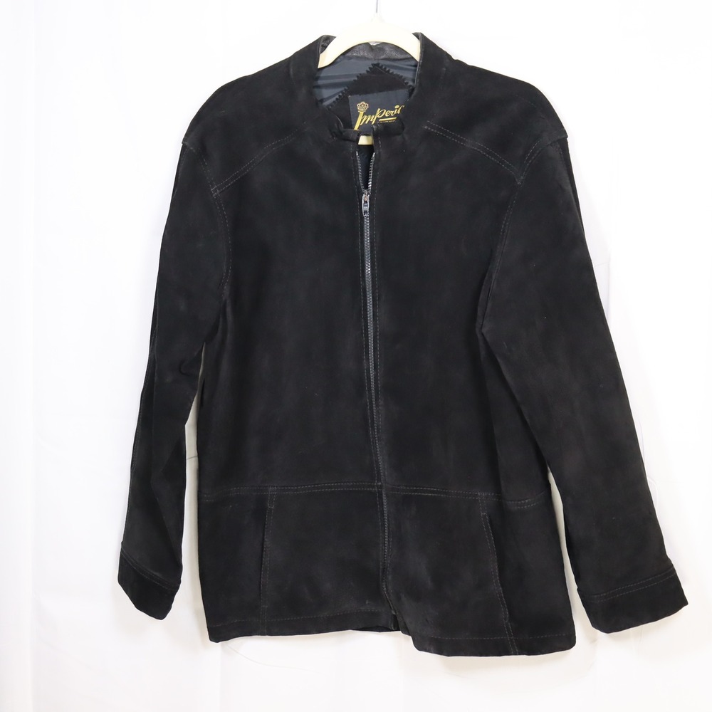 Vintage Imperial Suede Leather Jacket 42 Black Womens Zip Up Moto Outerwear - Picture 1 of 4
